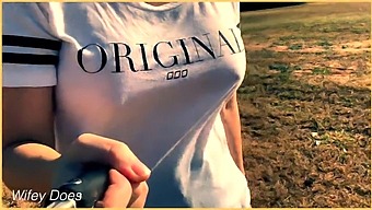 Husband'S Wife Goes For A Stroll On The Golf Course Without A Bra